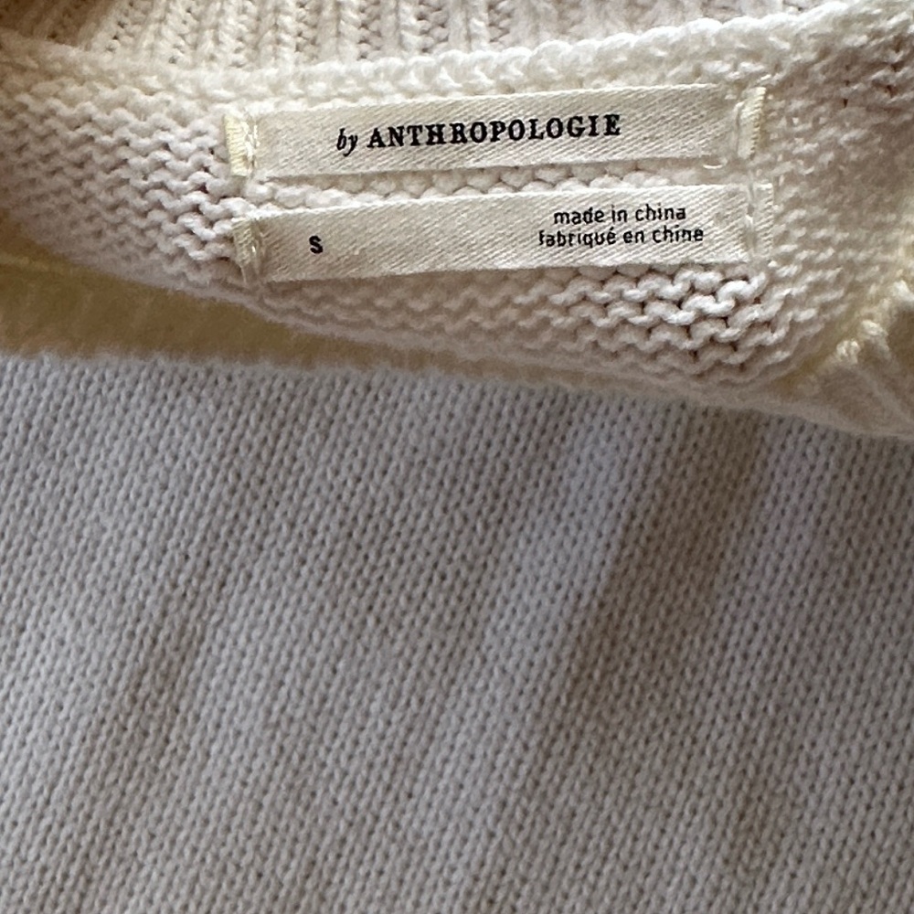 Anthropologie Cream Knit Puff Sleeve Top - Picture 3 of 4